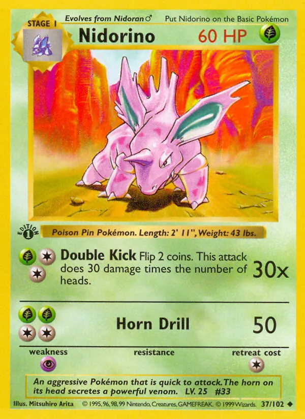 Nidorino - Base Set Pokemon Card