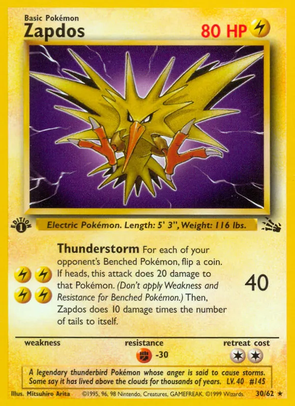 Zapdos - Fossil Pokemon Card