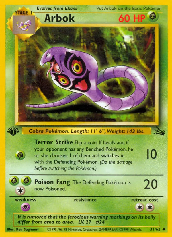 Arbok - Fossil Pokemon Card