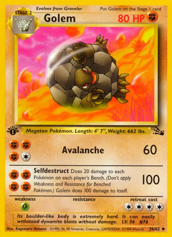 Golem - Fossil Pokemon Card