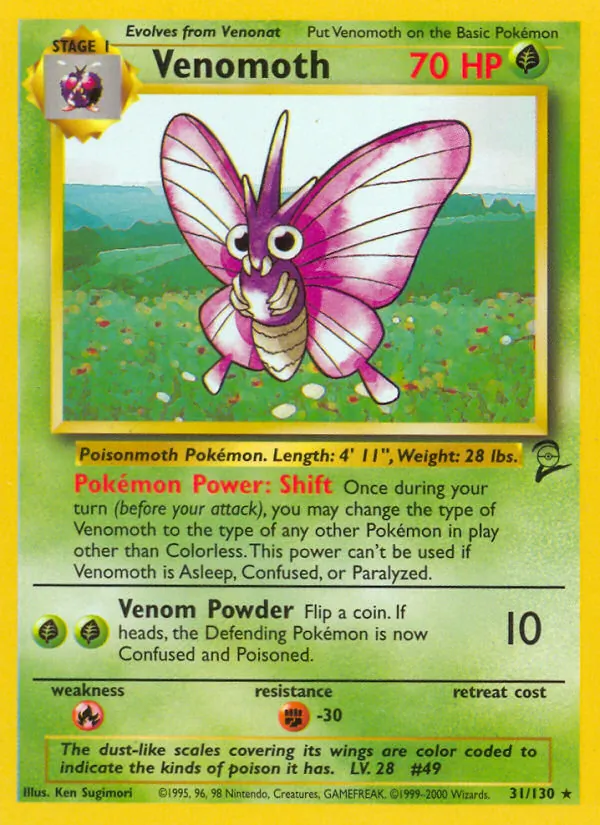 Venomoth - Base Set 2 Pokemon Card