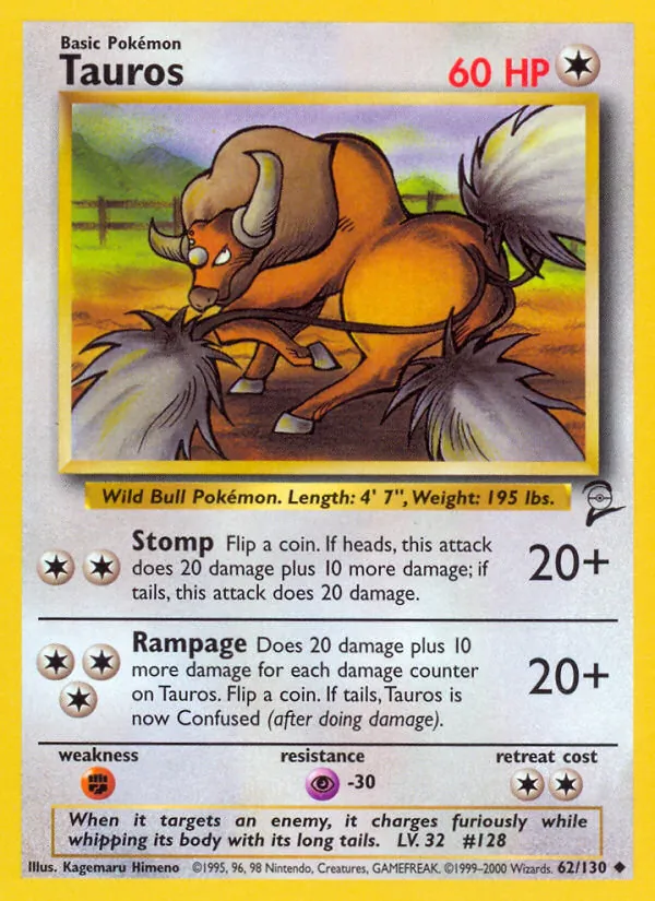 Tauros - Base Set 2 Pokemon Card