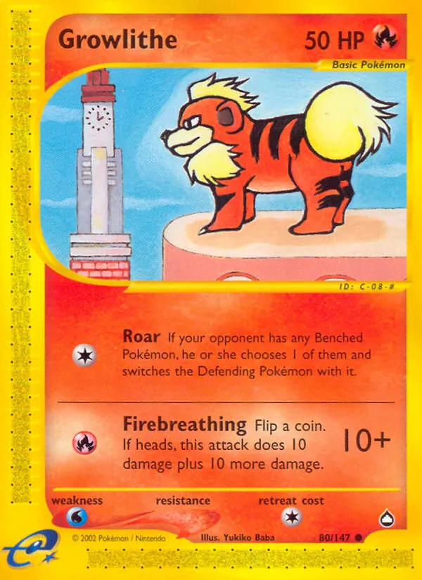 Growlithe - Aquapolis Pokemon Card