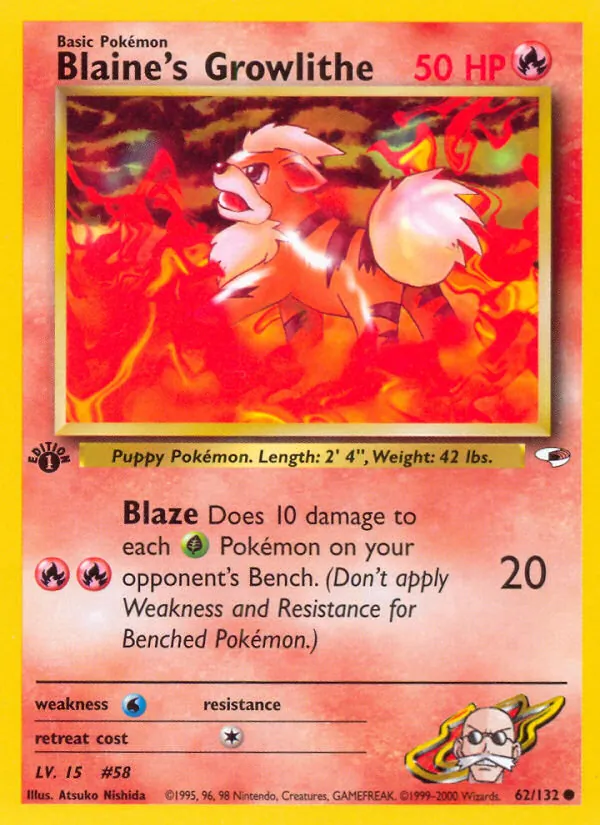 Blaine's Growlithe - Gym Heroes Pokemon Card