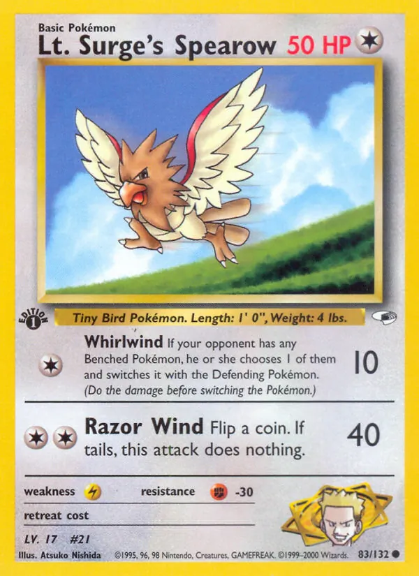 Lt. Surge's Spearow - Gym Heroes Pokemon Card