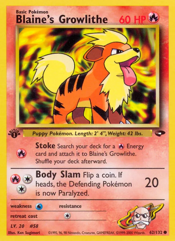 Blaine's Growlithe - Gym Challenge Pokemon Card