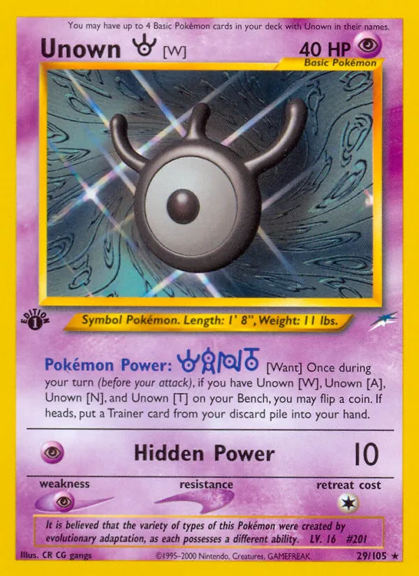 Unown [W] - Neo Destiny Pokemon Card