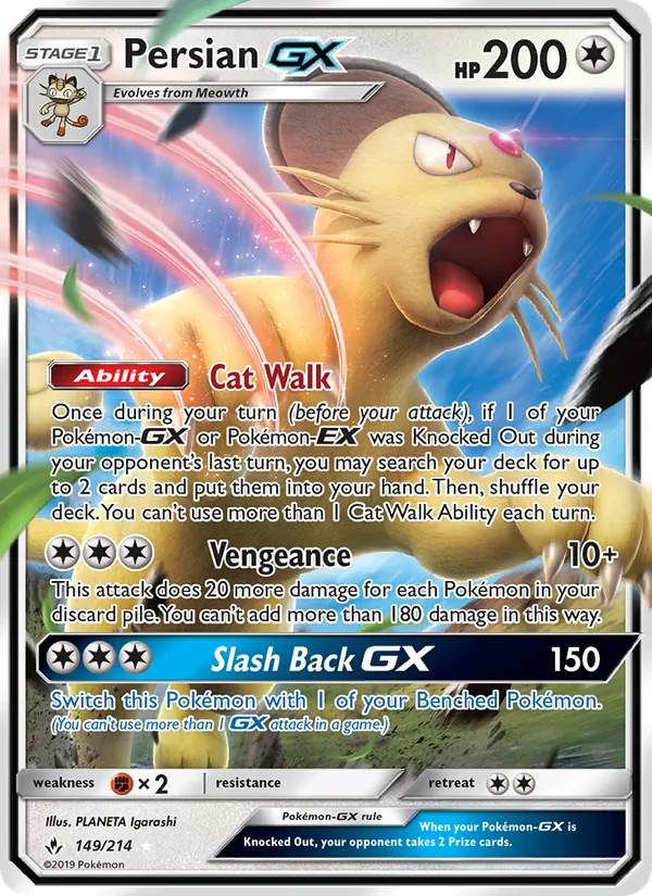 Persian GX - Unbroken Bonds Pokemon Card