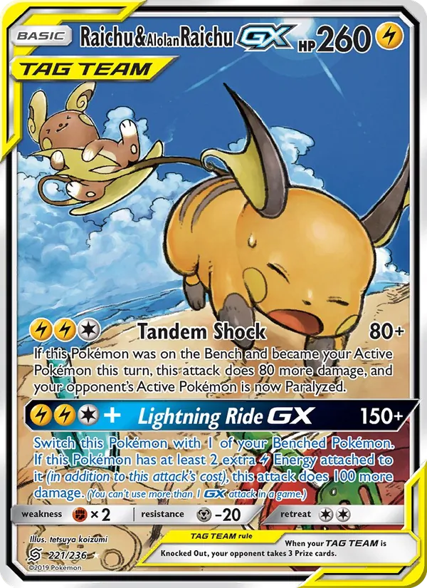 Raichu & Alolan Raichu GX - Unified Minds Pokemon Card