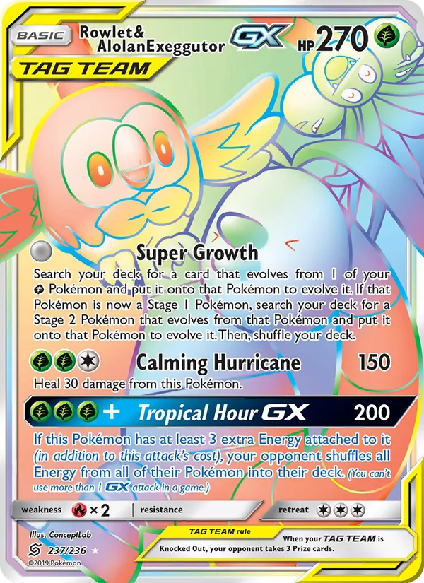 Rowlet & Alolan Exeggutor GX - Unified Minds Pokemon Card