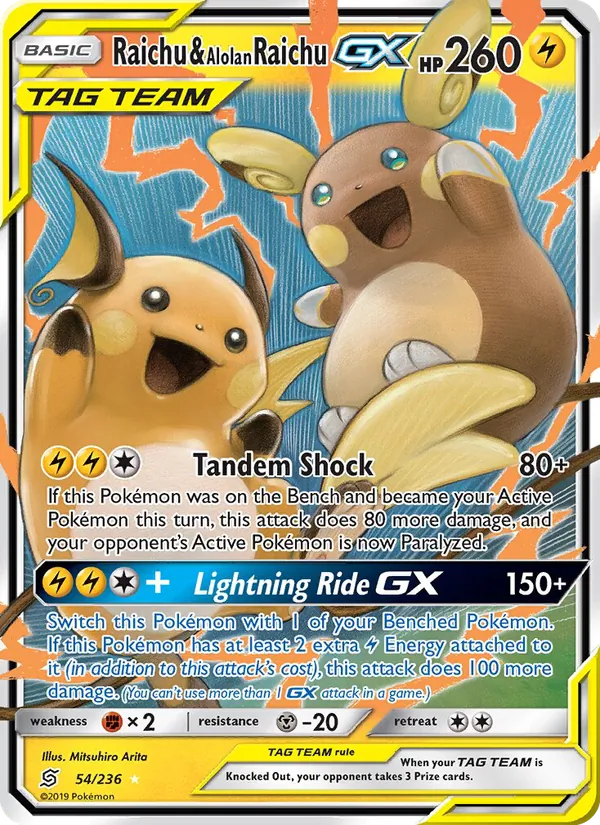Raichu & Alolan Raichu GX - Unified Minds Pokemon Card