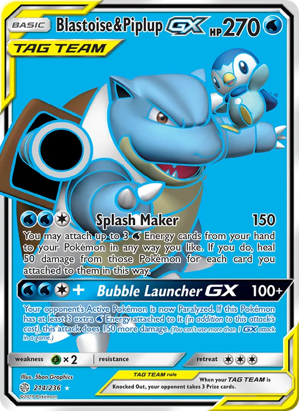 Blastoise & Piplup GX - Cosmic Eclipse Pokemon Card