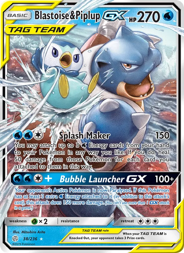 Blastoise & Piplup GX - Cosmic Eclipse Pokemon Card