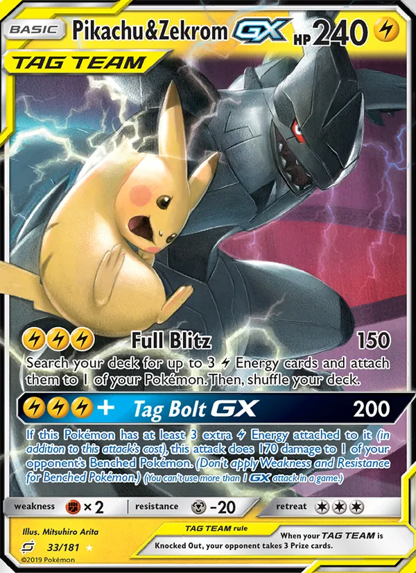 Pikachu & Zekrom GX - Team Up Pokemon Card