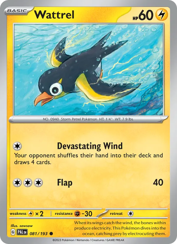 Wattrel - Paldea Evolved Pokemon Card