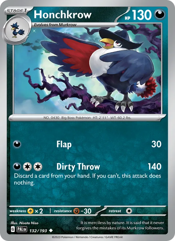 Honchkrow - Paldea Evolved Pokemon Card