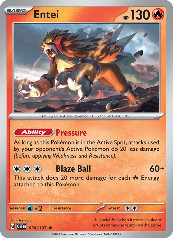 Entei - Obsidian Flames Pokemon Card