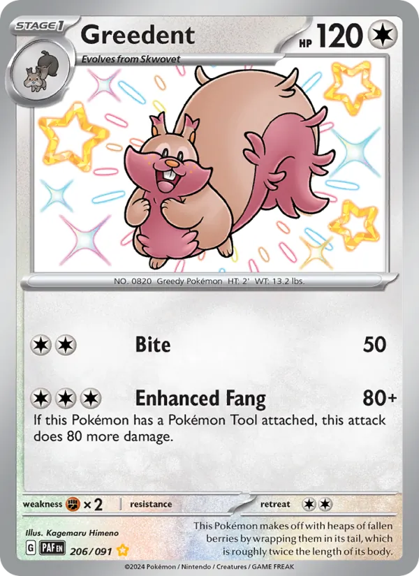 Greedent - Paldean Fates Pokemon Card