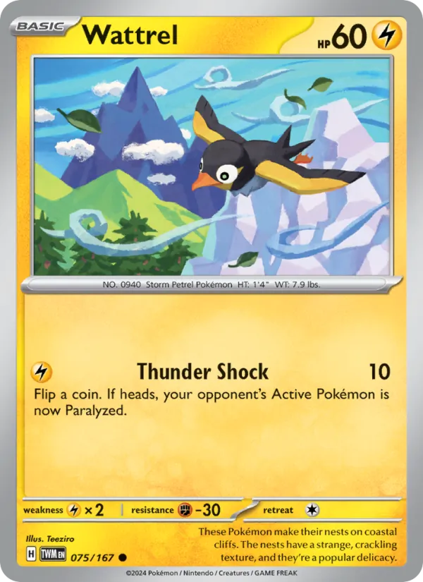Wattrel - Twilight Masquerade Pokemon Card