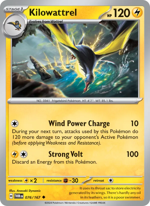 Kilowattrel - Twilight Masquerade Pokemon Card