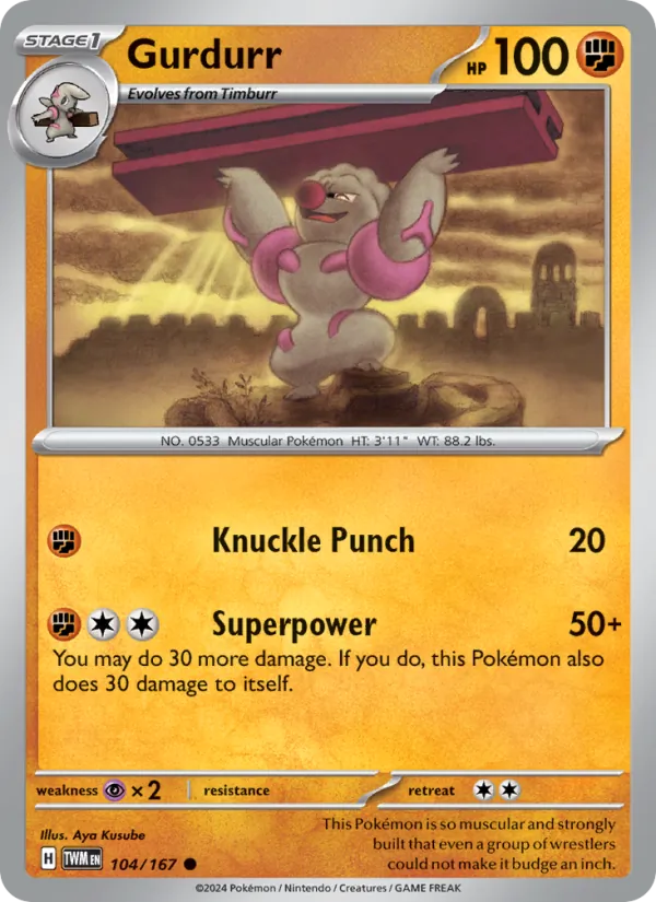 Gurdurr - Twilight Masquerade Pokemon Card