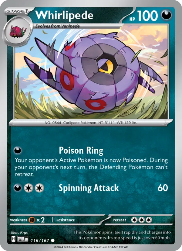 Whirlipede - Twilight Masquerade Pokemon Card