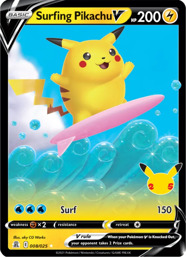 Surfing Pikachu V - Celebrations Pokemon Card