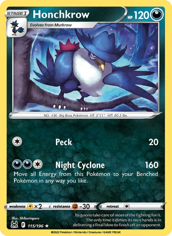 Honchkrow - Lost Origin Pokemon Card