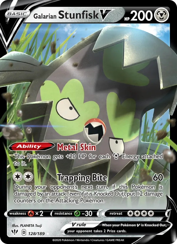 Galarian Stunfisk V - Darkness Ablaze Pokemon Card