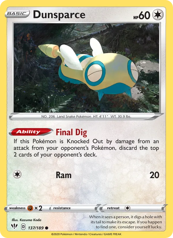 Dunsparce - Darkness Ablaze Pokemon Card
