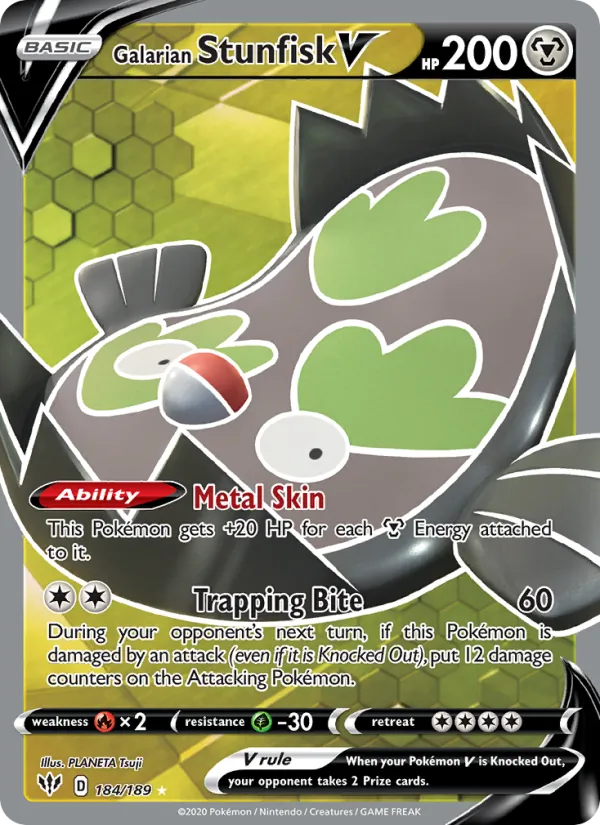 Galarian Stunfisk V - Darkness Ablaze Pokemon Card