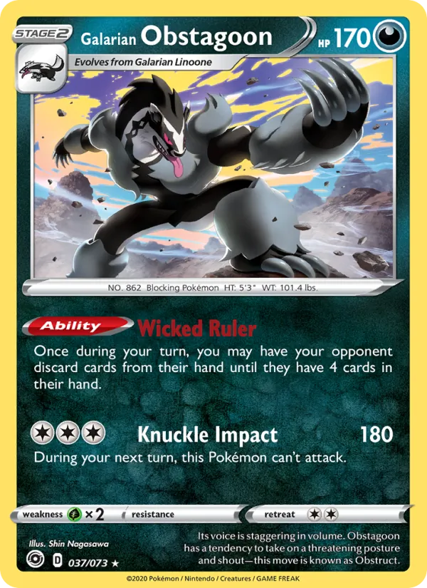 Galarian Obstagoon - Champion's Path Pokemon Card