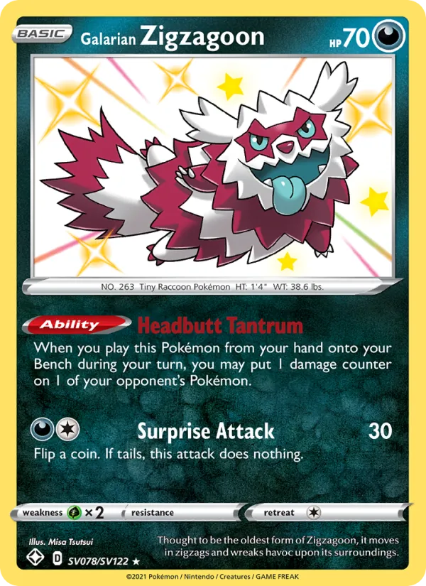 Galarian Zigzagoon - Shining Fates Pokemon Card