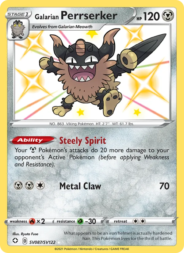 Galarian Perrserker - Shining Fates Pokemon Card