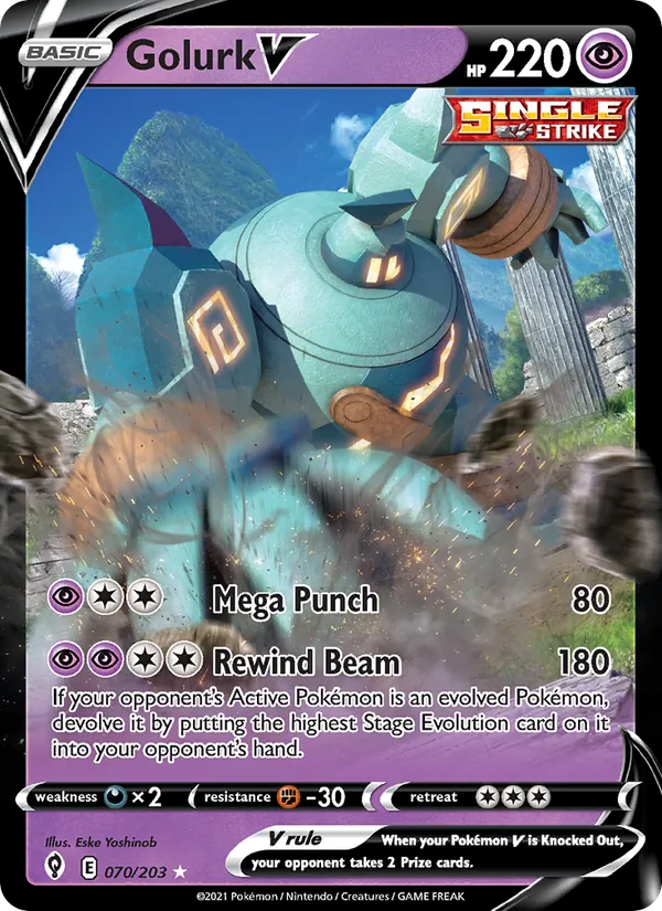 Golurk V - Evolving Skies Pokemon Card