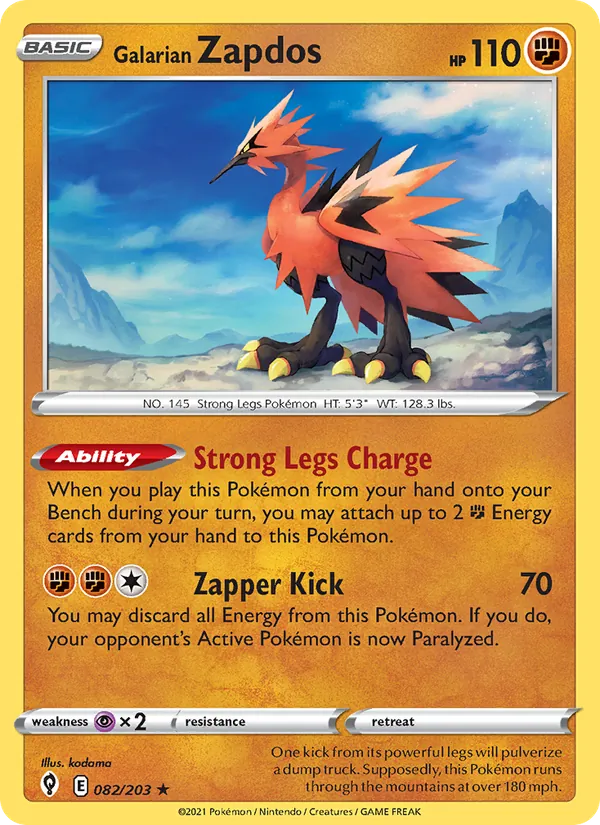 Galarian Zapdos - Evolving Skies Pokemon Card