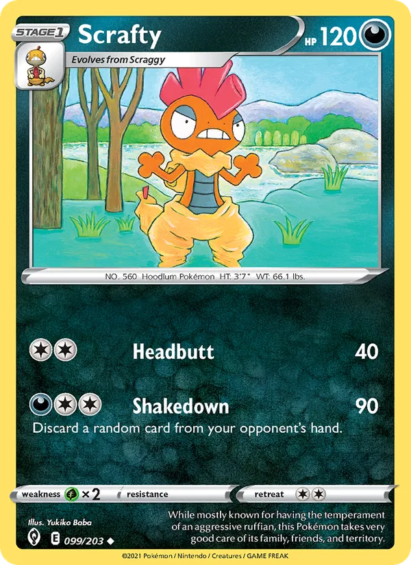 Scrafty - Evolving Skies Pokemon Card