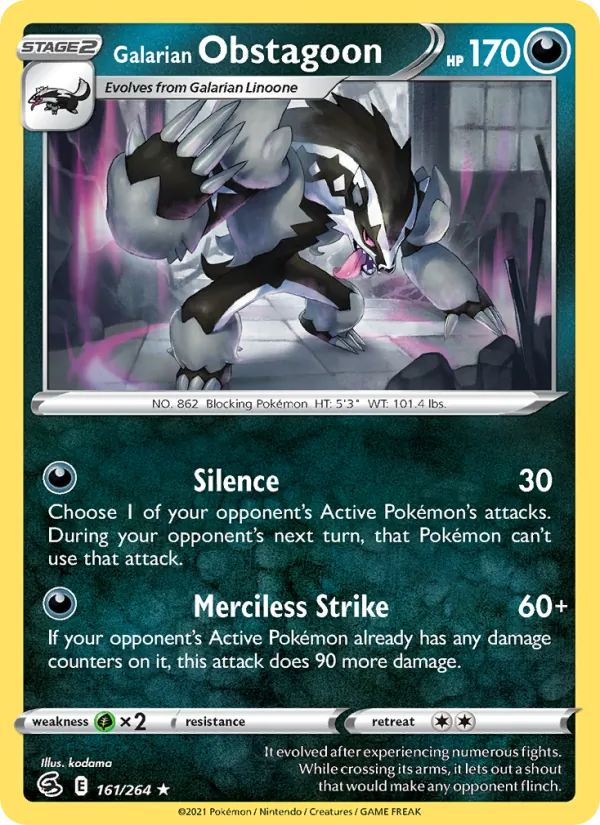 Galarian Obstagoon - Fusion Strike Pokemon Card