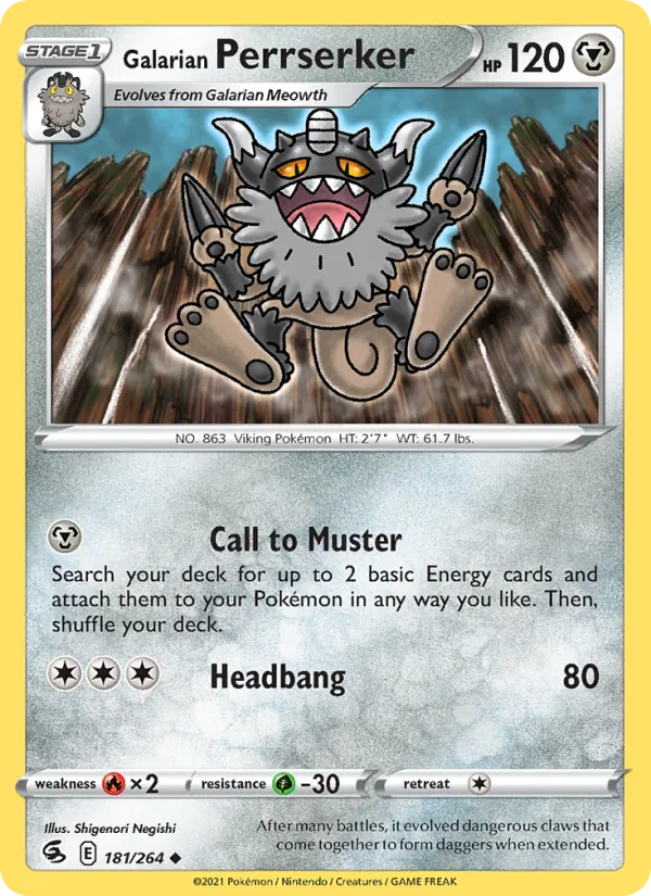 Galarian Perrserker - Fusion Strike Pokemon Card