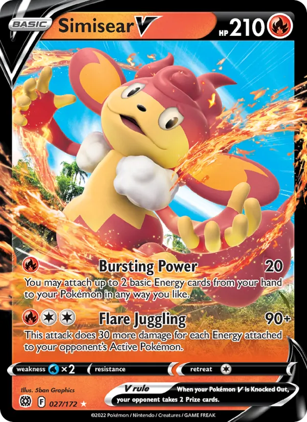 Simisear V - Brilliant Stars Pokemon Card