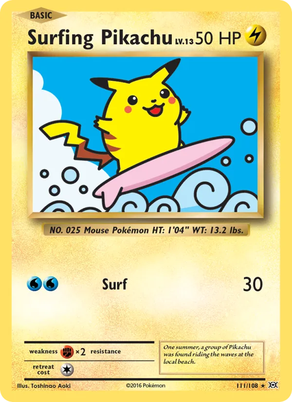 Surfing Pikachu - Evolutions Pokemon Card