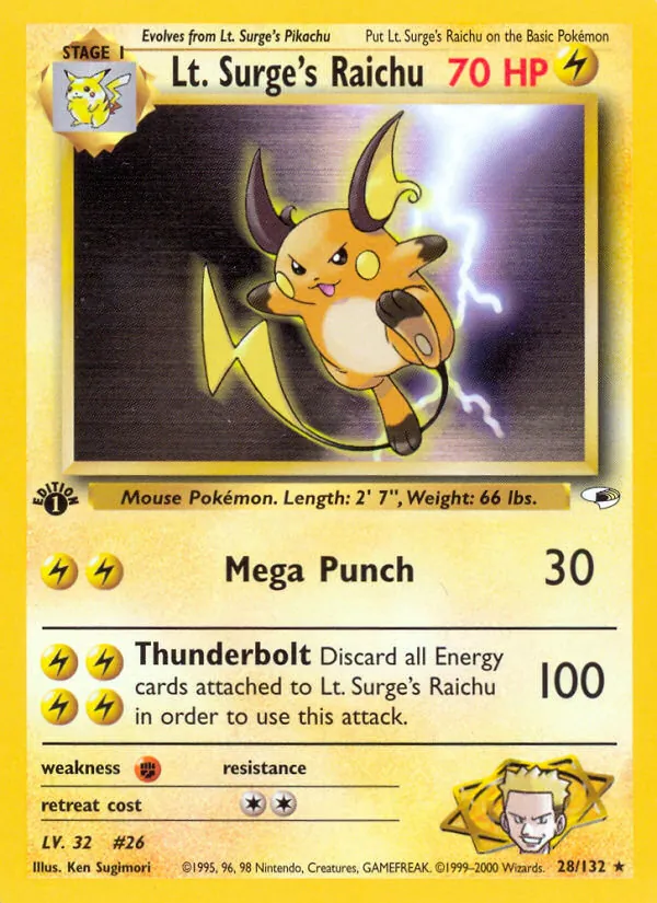 Lt. Surge's Raichu - Gym Heroes Pokemon Card