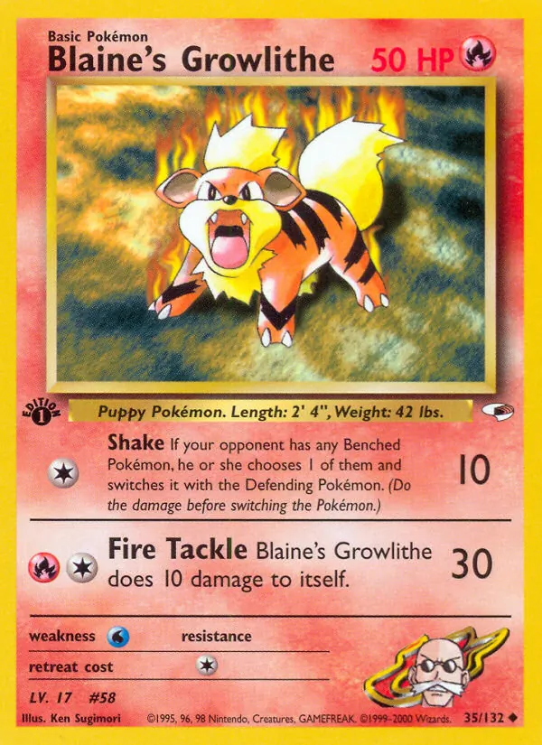 Blaine's Growlithe - Gym Heroes Pokemon Card