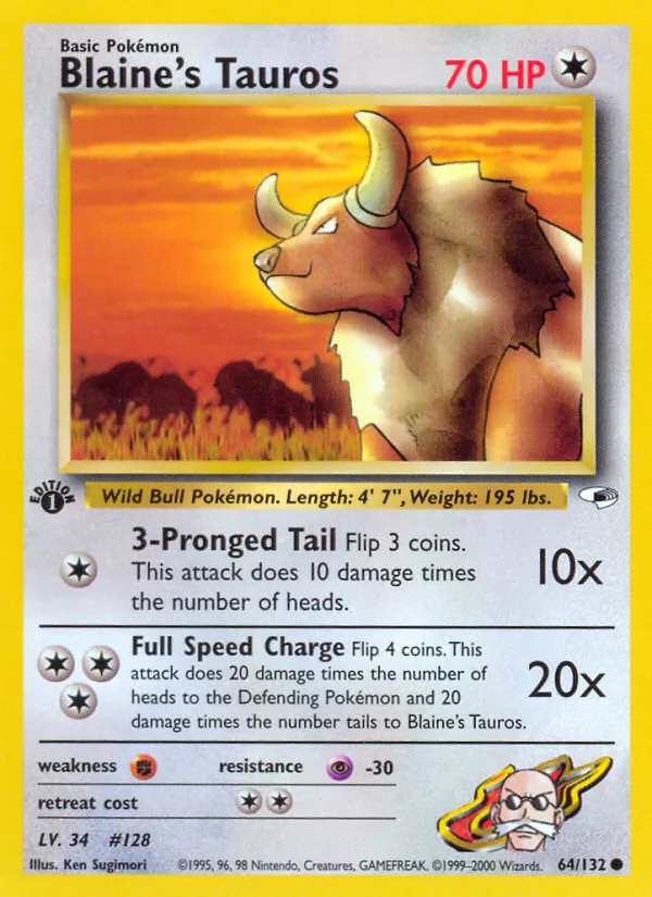 Blaine's Tauros - Gym Heroes Pokemon Card