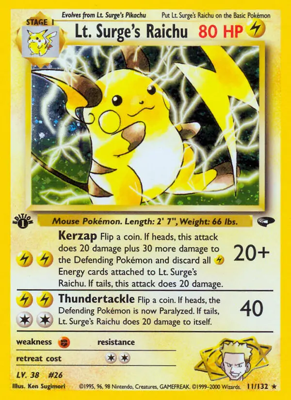 Lt. Surge's Raichu - Gym Challenge Pokemon Card