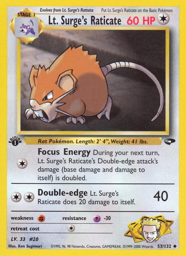 Lt. Surge's Raticate - Gym Challenge Pokemon Card
