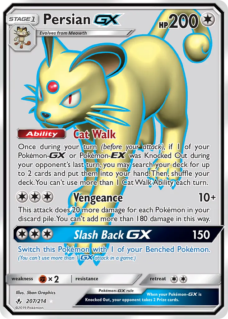 Persian GX - Unbroken Bonds Pokemon Card