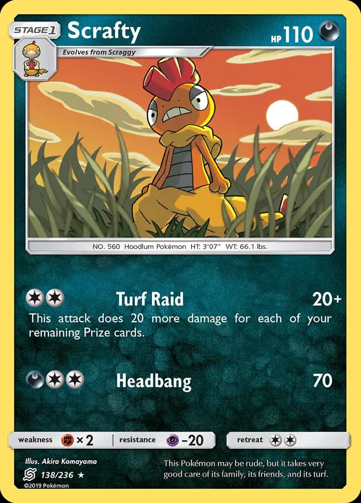 Scrafty - Unified Minds Pokemon Card