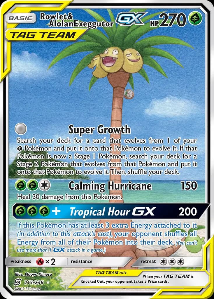 Rowlet & Alolan Exeggutor GX - Unified Minds Pokemon Card