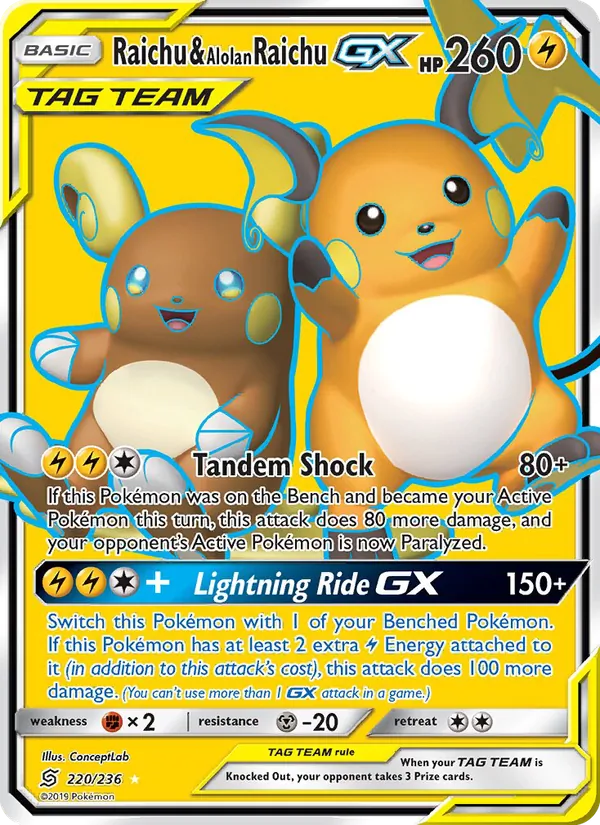 Raichu & Alolan Raichu GX - Unified Minds Pokemon Card